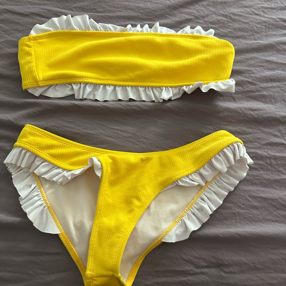 Yellow and White Ruffled Bikini Set